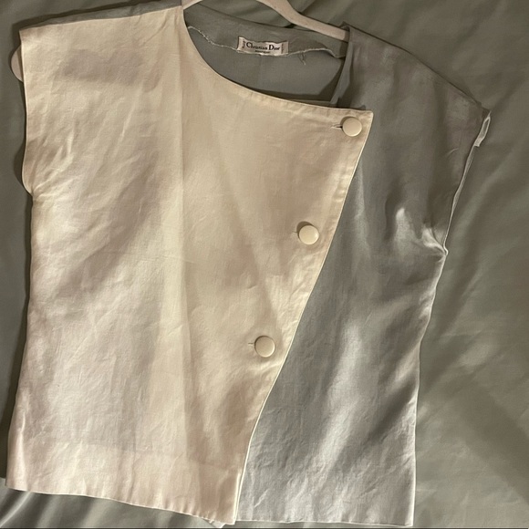 Dior Tops - Christian Dior grey and white split button up
